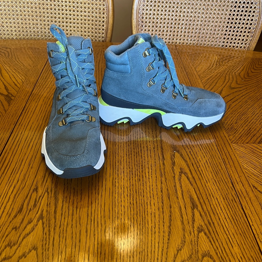 Sorel Gray Suede Chunky Sneaker Boots with Lime Accents